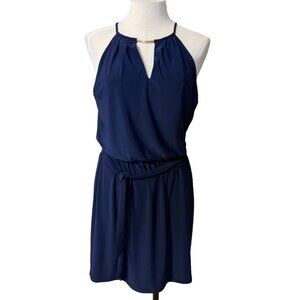 WHBM Dress Small Blue Stretch Sheath Belt Washable Sleeveless NWT Summer